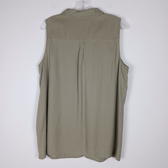 Dana Buchman Women's XXL Linen Blend Sleeveless Blouse Pockets Olive Casual Soft - Picture 3 of 8